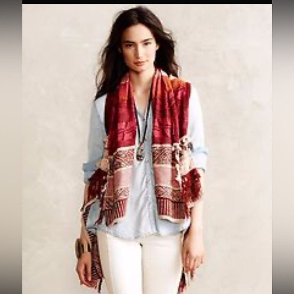 Anthro Moth Boho Fringe Cardigan Vest XS/S Southwestern Knit NWT